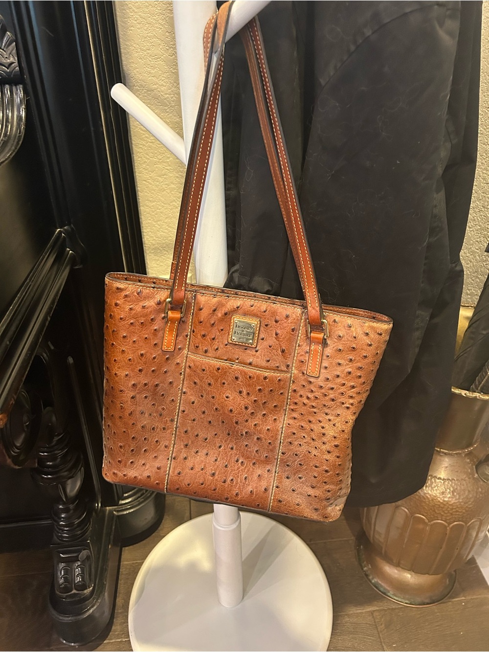 Dooney & Bourke Cognac Ostrich-Embossed Leather Tote